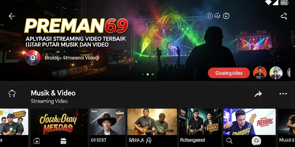 Antarmuka utama PREMAN69 dengan berbagai pilihan streaming video.