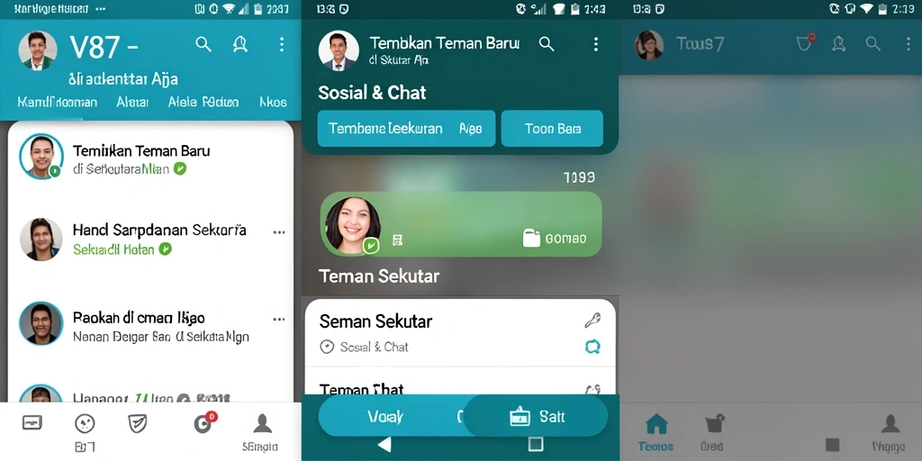 Tampilan antarmuka V87 yang sederhana dan menarik untuk bertemu teman baru.
